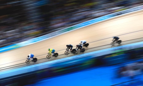 Competitors in action during thee Men’s Keirin first round.
