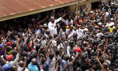 Spurned Congo opposition candidate Martin Fayulu addresses supporters in Kinshasha on Friday.
