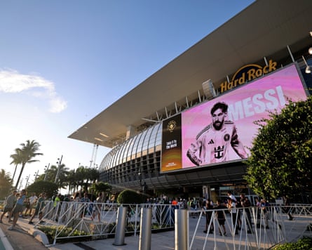 A sign at Hard Rock Stadium advertises Lionel Messi and Inter Miami.