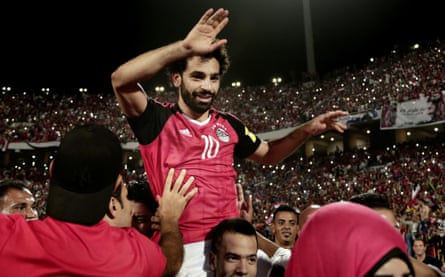 Mohamed Salah celebrates after Egypt beating Congo to qualify for the World Cup in October.