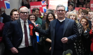 Keir Starmer celebrates with newly elected West Midlands mayor Richard Parker in Birmingham on 4 May 2024.