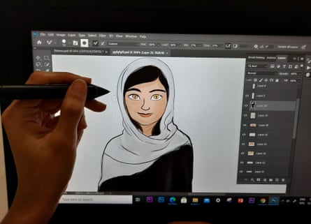 Drawing cartoon on screen