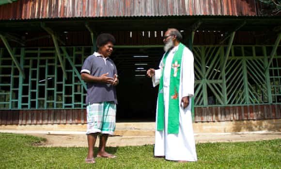 Retired army major Michael Kuweh and Catholic priest Father Clement Taulam at Papitalai on Los Negros Island, Manus province