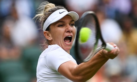 Simona Halep pictured competing at Wimbledon.