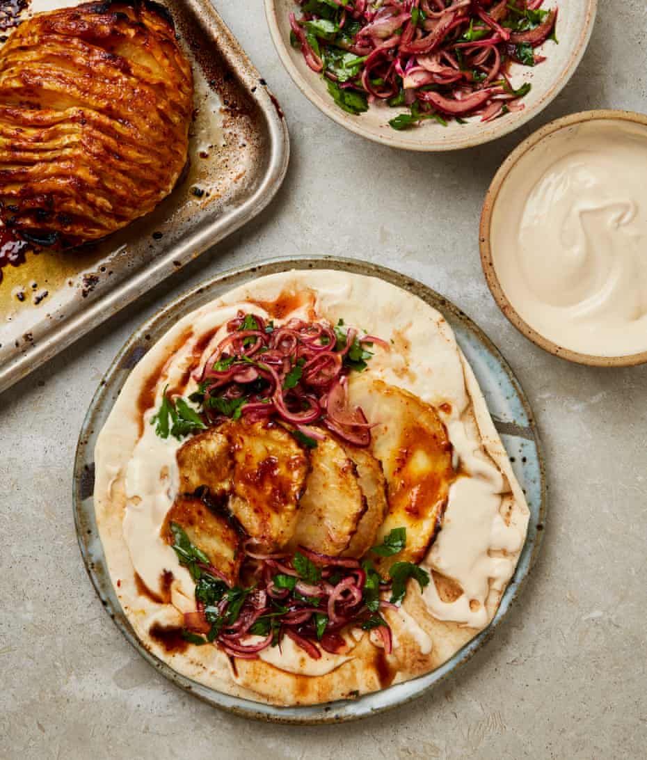 Meera Sodha’s hasselback celeriac with miso and red onion