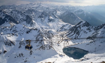 A cable car in La Mongie, in the Pyrenees.