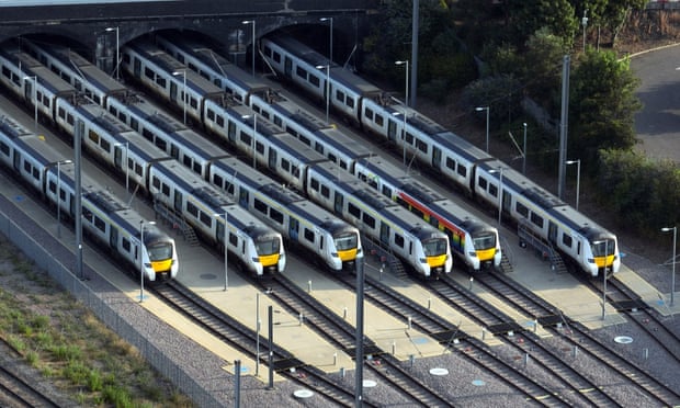 Cancelled trains remain in sidings in Peterborough in Cambridgeshire.
