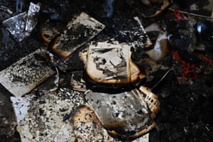 Charred photos and books