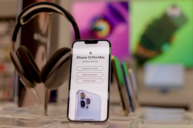 The latest iPhone models are seen at the re:Store in Moscow