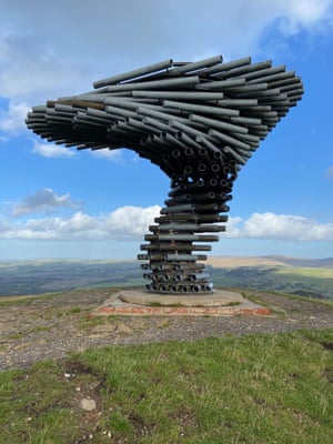 The Singing Ringing Tree, also called the Panopticon, up on the hills above Burnley in Lancashire. Amazing views from up on the top of the moors. |When the wind blows, as it often does up there, it travels through the tubes as if singing. |Taken October 2022. weird sculpture (f4a55043cf35148ad23dd38f303ebe49aa0f576a)