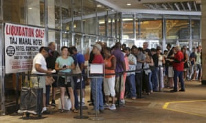 People wait in line at the Trump Taj Mahal Thursday.