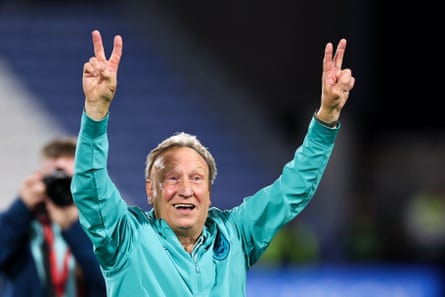 Neil Warnock waves to Huddersfield fans on his farewell.