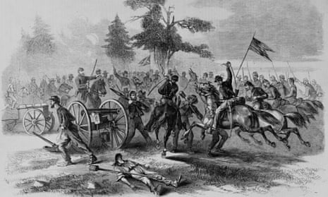 A Union cavalry unit charges during the civil war.