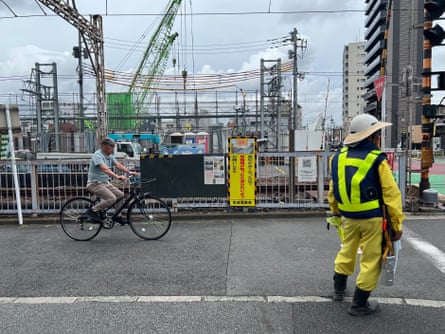 Construction work near Tateishi Nakamise shopping arcade in eastern Tokyo
