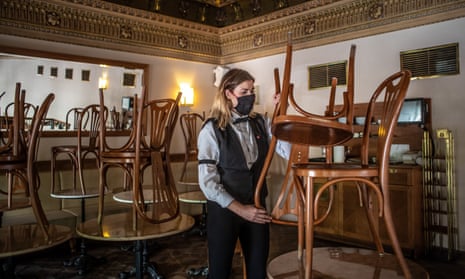 Preparations are made for the reopening of Cafe Savoy in Prague, Czech Republic, on Sunday.
