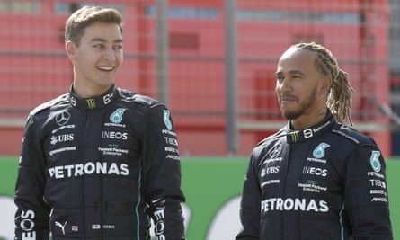 George Russell (left) will partner Lewis Hamilton in a new-look all-British lineup for Mercedes this season.