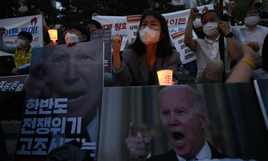 Protesters in Seoul, South Korea, at an anti-US protest on Friday.