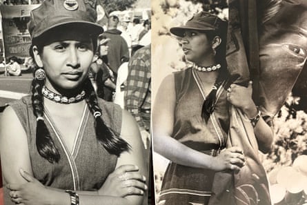 Composite photo of a person in braids and holding a banner.