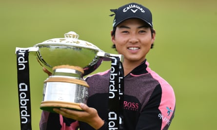 Min Woo Lee with the Scottish Open trophy after his play-off triumph.