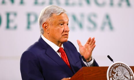 Amlo in Mexico City last week. He said of the state department’s report: ‘Why is the US government opining on questions that are purely Mexican matters?’