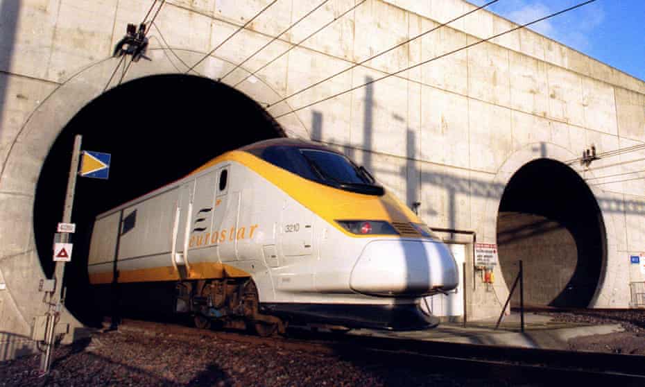 The Eurostar train emerges from the Channel tunnel at Sangatte, France, 1994.