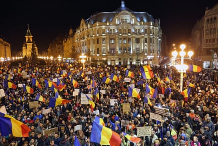 Protesters in Timisoara, Romania