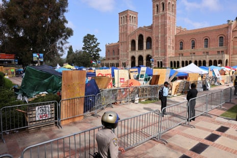 Security personnel keep watch at the University of California Los Angeles (UCLA).