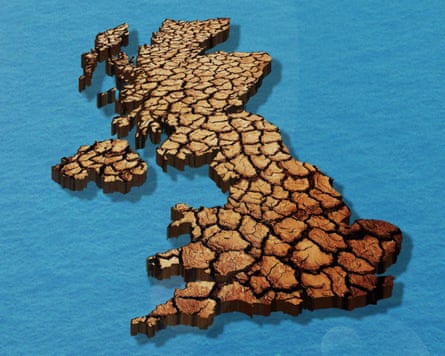 A graphic representing pieces of cracked earth forming the shape of the UK on a blue background