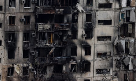 A residential building in Mariupol damaged during fighting in spring