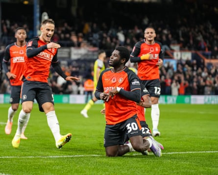 Gideon Kodua scores the winner as Luton beat Forest Green Rovers 4-3 in the FA Cup first round at Kenilworth Road.