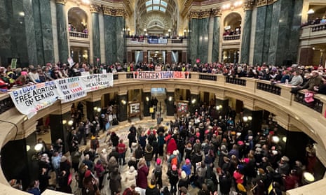 Pro-abortion demonstrators gather at the Wisconsin state Capitol