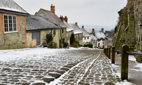 Shaftesbury, Dorset, covered in a light blanket of snow.