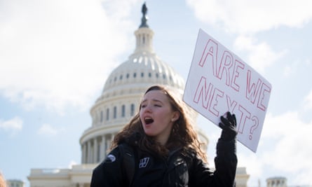 A young protester demonstrates outside the Capitol in Washington DC.