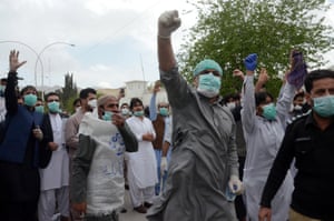 Doctors stage a demonstration in Quetta over the lack of personal protective equipment to protect them while treating Covid-19 patients