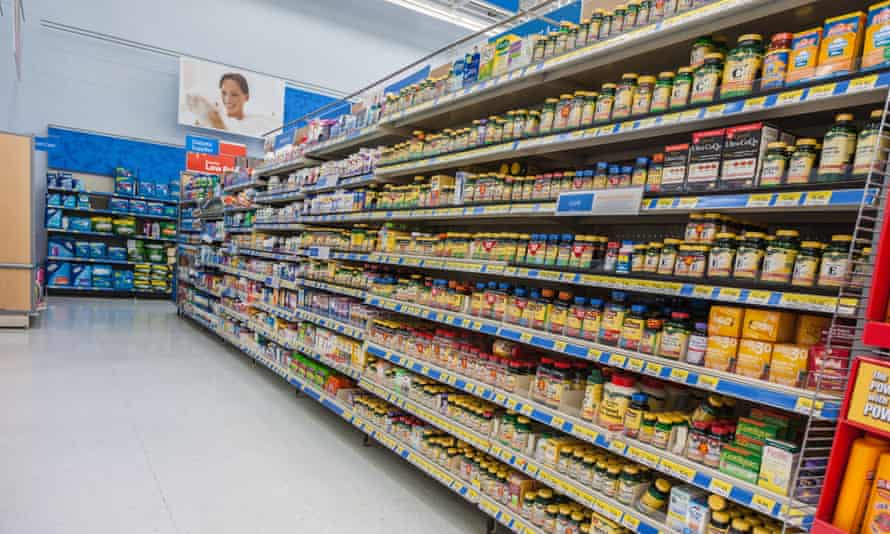 A vitamin and health supplement isle at Walmart
