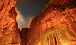 The Unesco world heritage archeological site of Petra lit orange on 25 November
