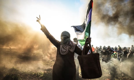 A Palestinian gestures during the ‘Great March of Return’ demonstration near the Israel-Gaza border on 8 March 2019