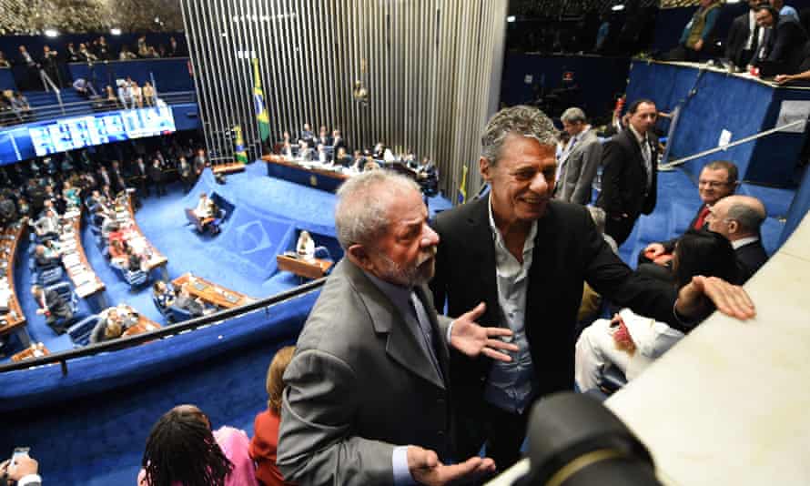 Former Brazilian president Luiz Inácio Lula da Silva and Brazilian musician Chico Buarque attend President Dilma Rousseff’s impeachment trial.