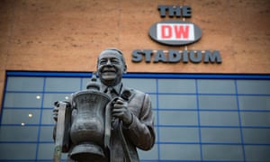 The statue of the Wigan owner, Dave Whelan, which sits outside the DW Stadium that is also named after his company, DW Fitness.
