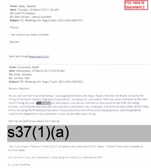 Screengrabs of documents supplied to Guardian Australia from the FOI regarding the critically endangered grassland species in the Monaro region on NSW.