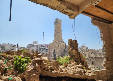 The ruined remains of the al-Omari mosque minaret in Gaza.