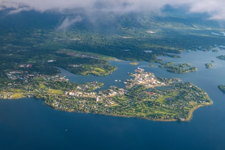 Aerial view of Madang town in northern Papua New Guinea.