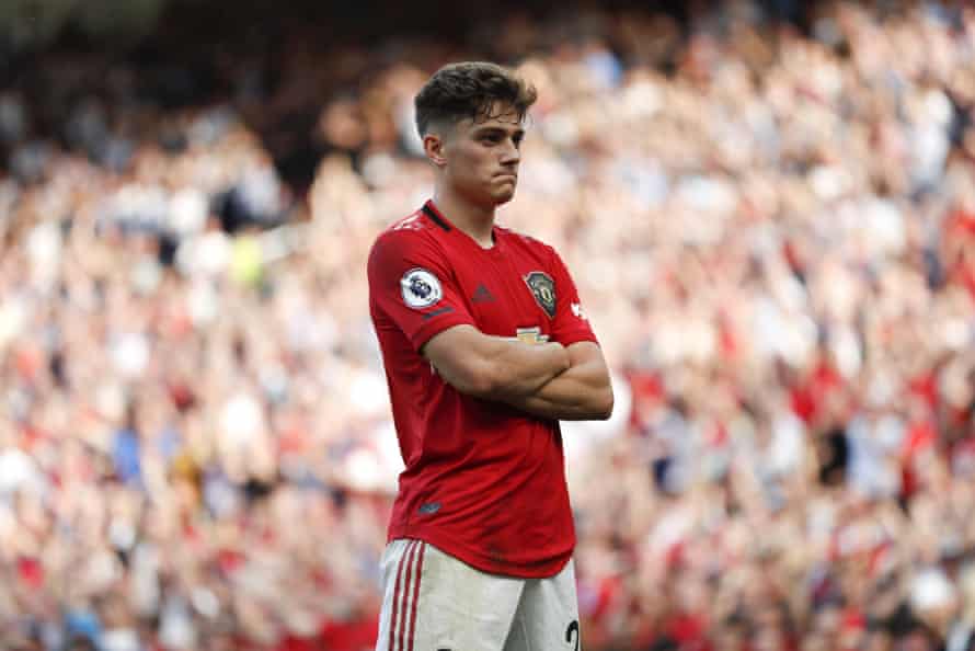 Manchester United’s Daniel James takes in the support after scoring a late equaliser.