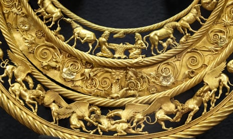 The thieves are particularly interested in Scythian treasure, like this 4th century BC golden pectoral, exhibited at the Museum of Historical Treasures in Kyiv. This is not among the looted items.