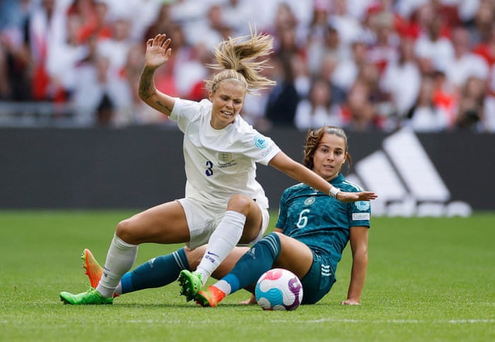 Rachel Daly in action with Germany’s Lena Oberdorf.