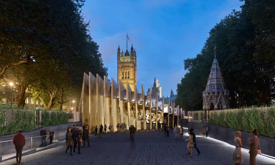 An architect's image of the memorial and learning centre in Victoria Tower Gardens.