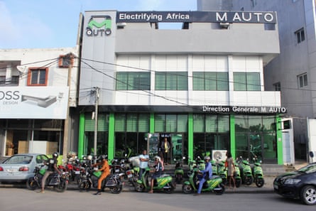 Drivers prepare to test ‘Chap Chap’ electric motorbikes at the M Auto headquarters, in Cotonou, Benin.