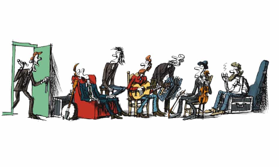 Illustration of band in dressing room