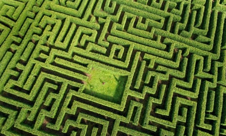 The maze of Laberinto de Villapresente, northern Cantabria, Spain seen from the air.