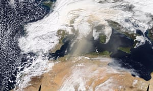 Saharan dust over southern Europe on 6th Feb 2021 - world view
